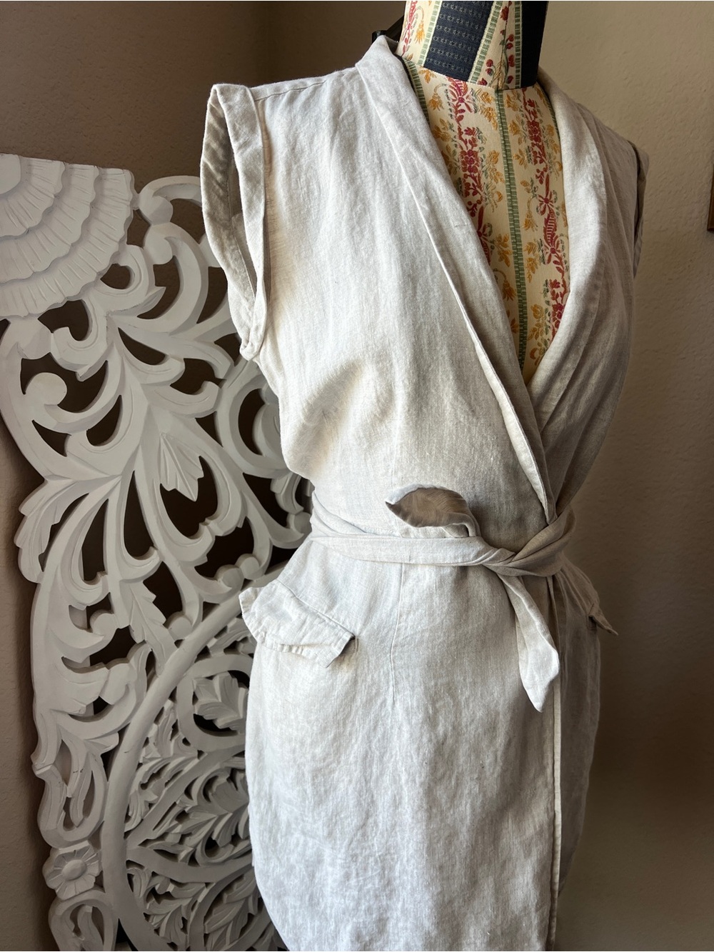 Sleeveless Linen Wrap Vest in Light Beige size 6 - Picture 8 of 11
